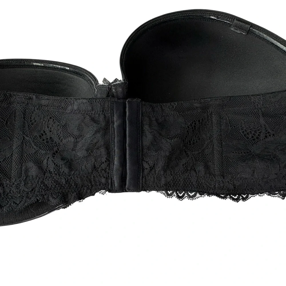 Torrid Curve Womens Bra 44D Black Lace Strapless Underwire Lightly Lined
